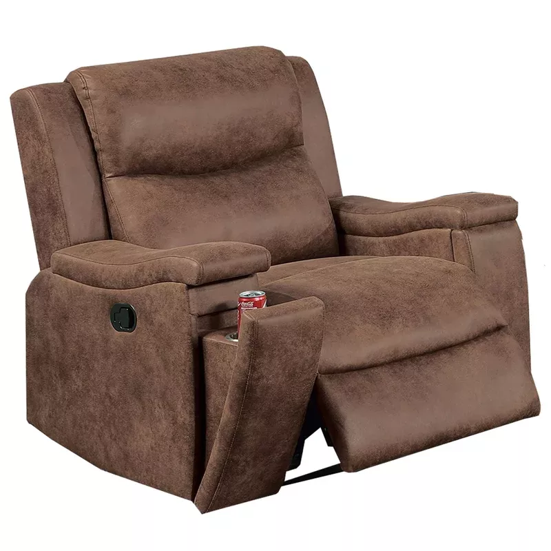 1 piece manual recliner with padded seat and backrest square arms for living room – walnut