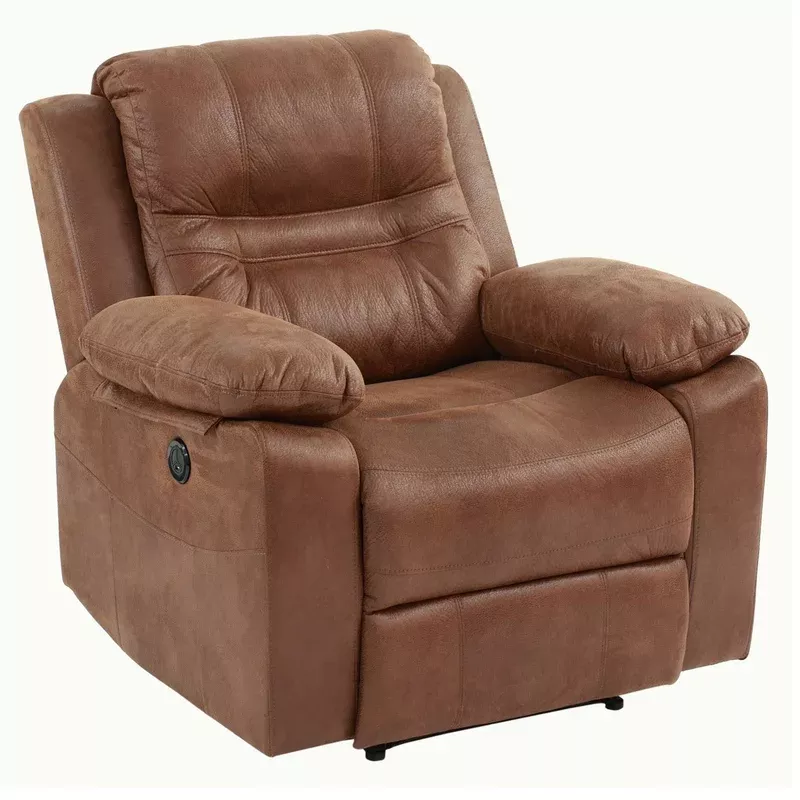1 piece single power recliner pillow top arms cushion back with usb port – dark brown