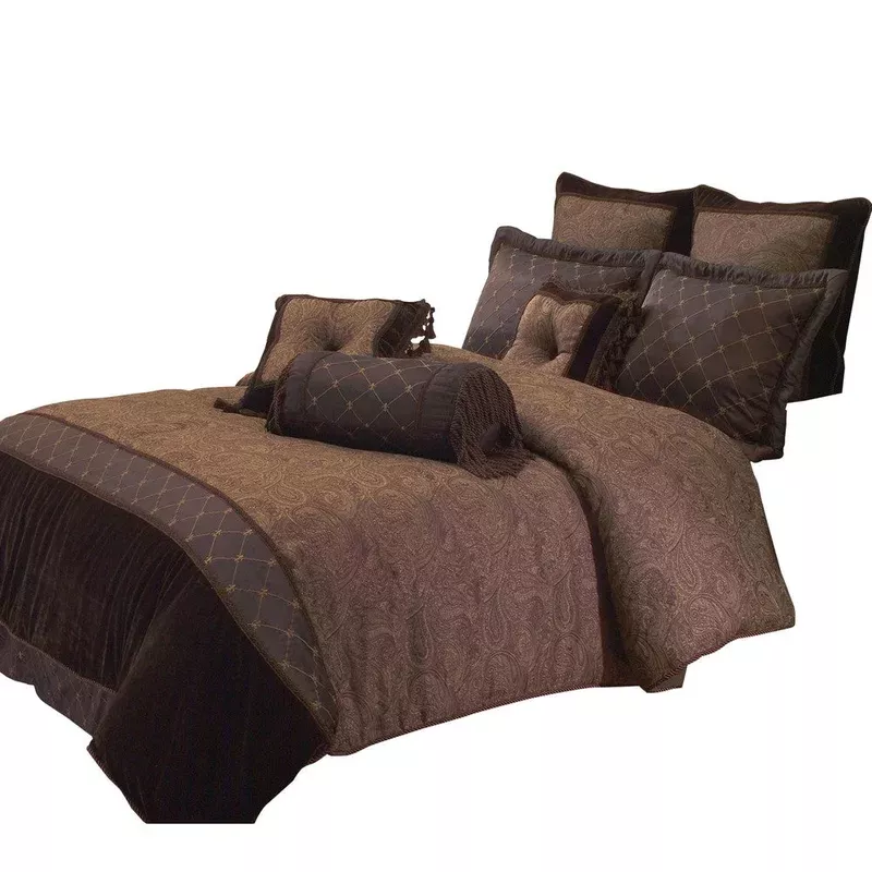 10 piece king polyester comforter set with paisley pattern design brown – bm227304