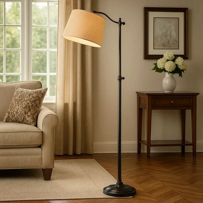 100 watt metal down bride floor lamp with fabric tapered drum shade black