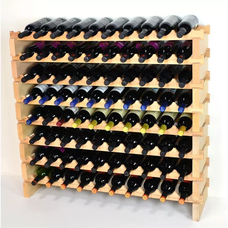 10x bottles pine wood modular wine rack stackable (10 bottles per row)
