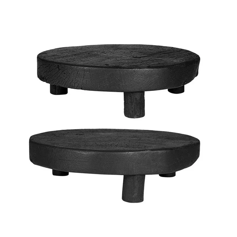 12 inch display stand set of 2 footed tripod legs black teak wood – bm350868