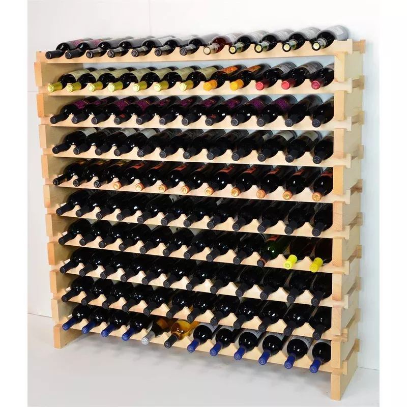 12x bottles beech hardwood modular wine rack stackable (12 bottles per row)