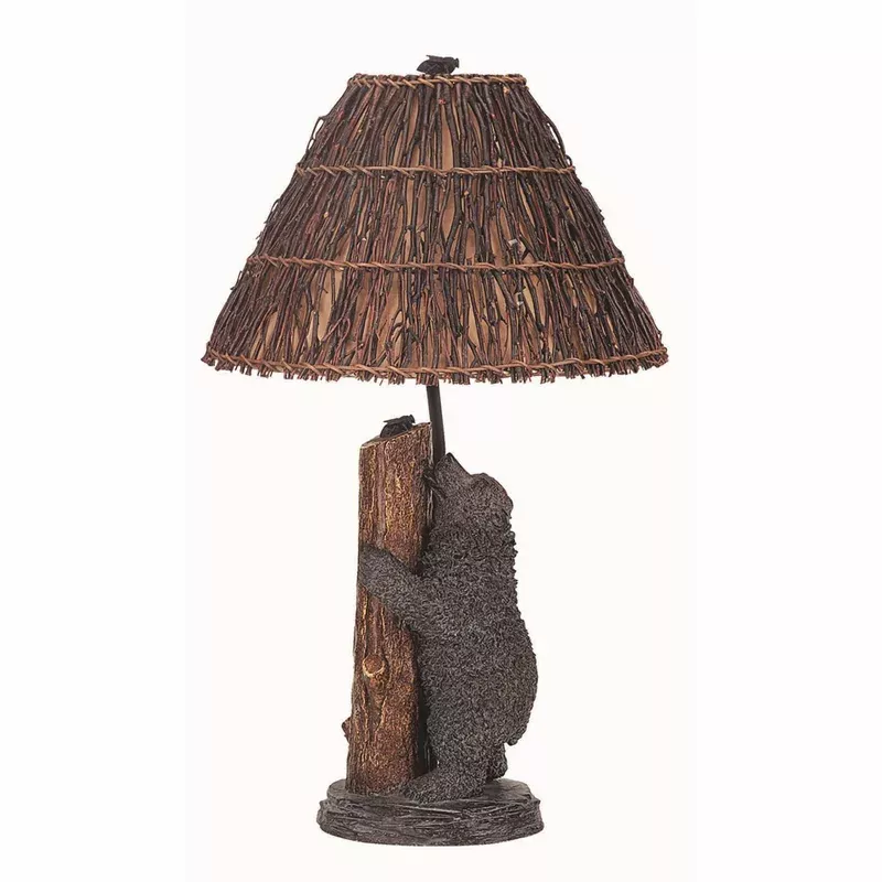 150 watt resin bear body table lamp with twig shade gray and brown
