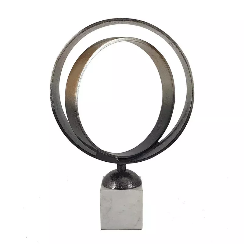19 inch tabletop decor ring statuary on white marble base black metal – bm351017