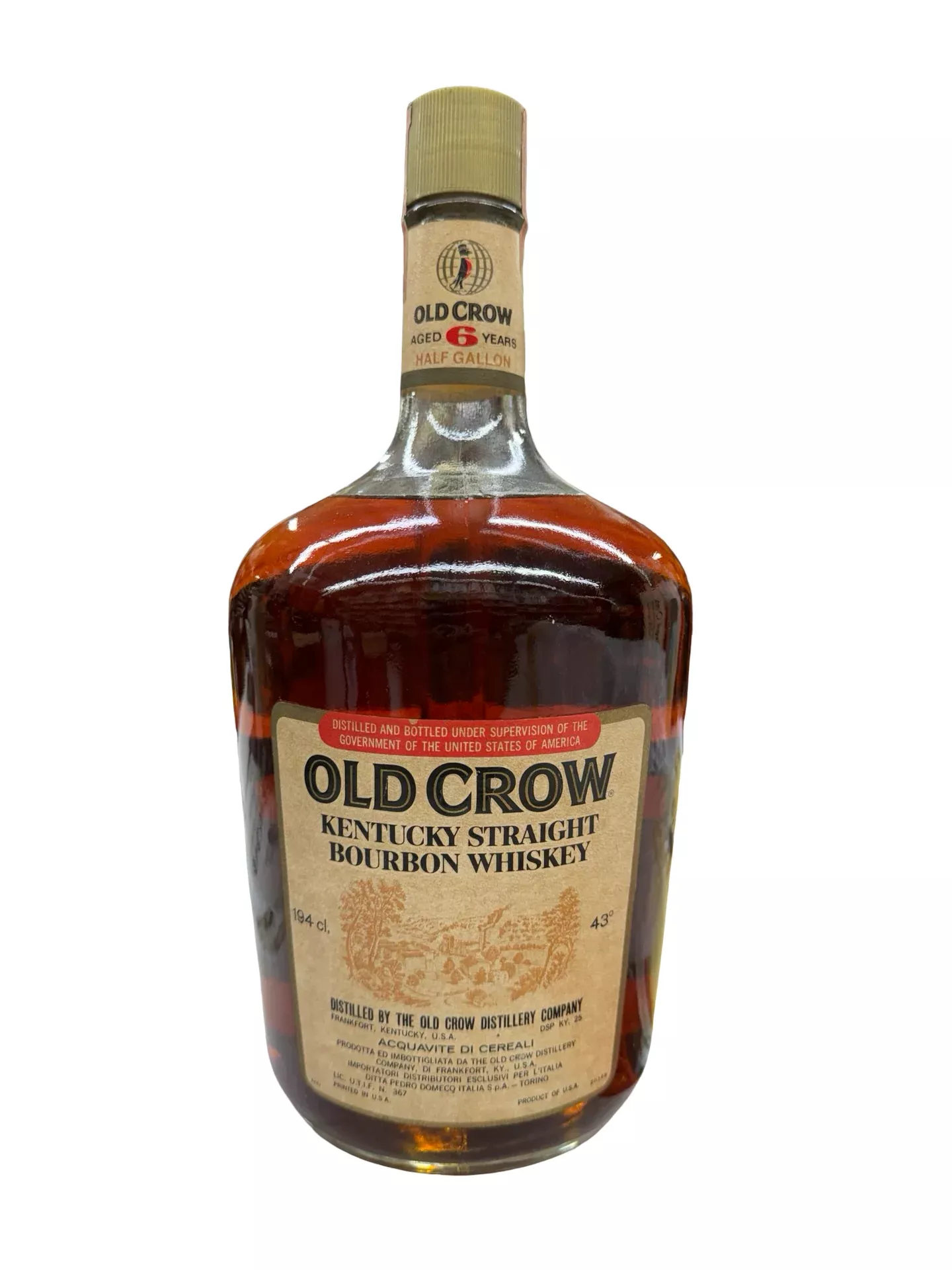 1974 Old Crow Kentucky Straight Bourbon Whiskey Half Gallon 750ml