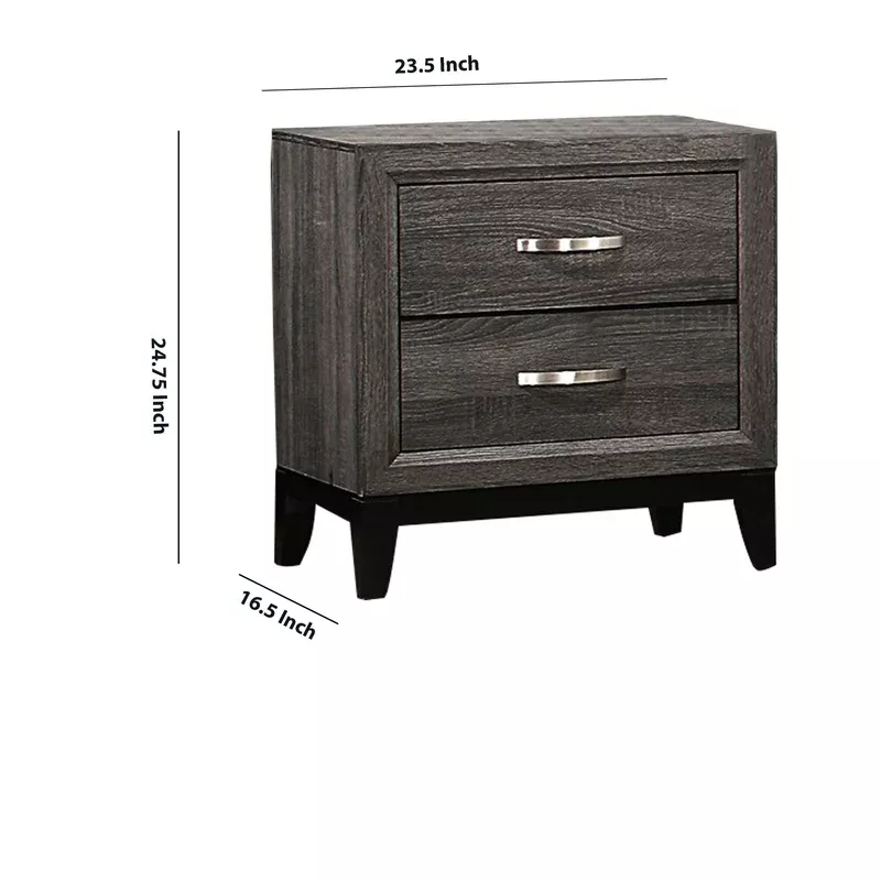 2 drawer nightstand with grain details and tapered legs dark gray and black – bm220080