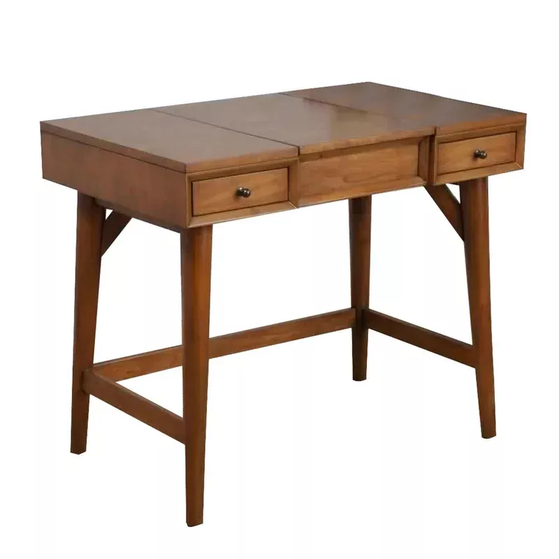 2 drawer vanity desk with flip top mirror and storage compartment brown – bm222485