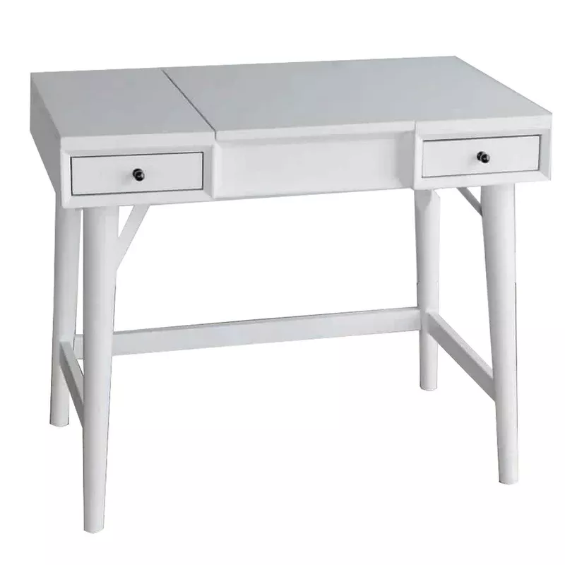 2 drawer vanity desk with flip top mirror and storage compartment white – bm222498