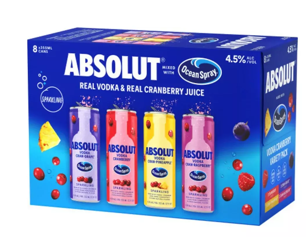 Absolut & Ocean Spray Cranberry Vodka Cocktail 355ml Can 8-Pack