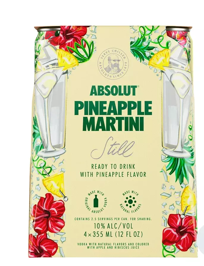 Absolut Pineapple Martini Cocktail 355ml Can 4-Pack