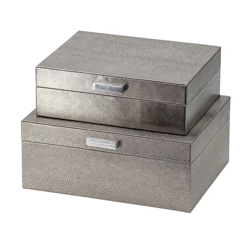 anop 2pc storage box set faux snakeskin finish flannel lined gray – bm350179