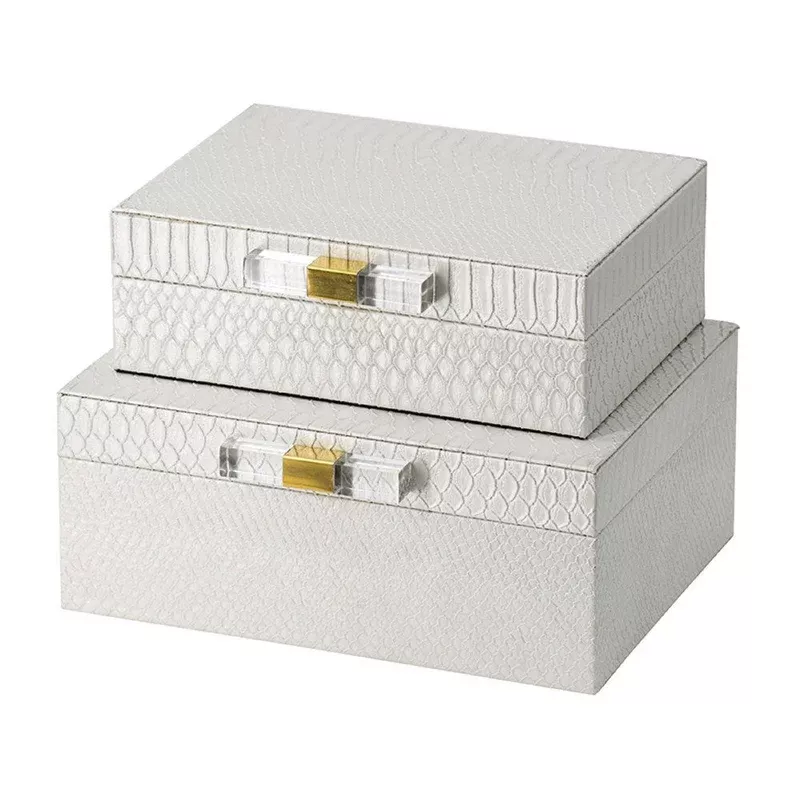 anop 2pc storage box set faux snakeskin finish flannel lined white – bm350178
