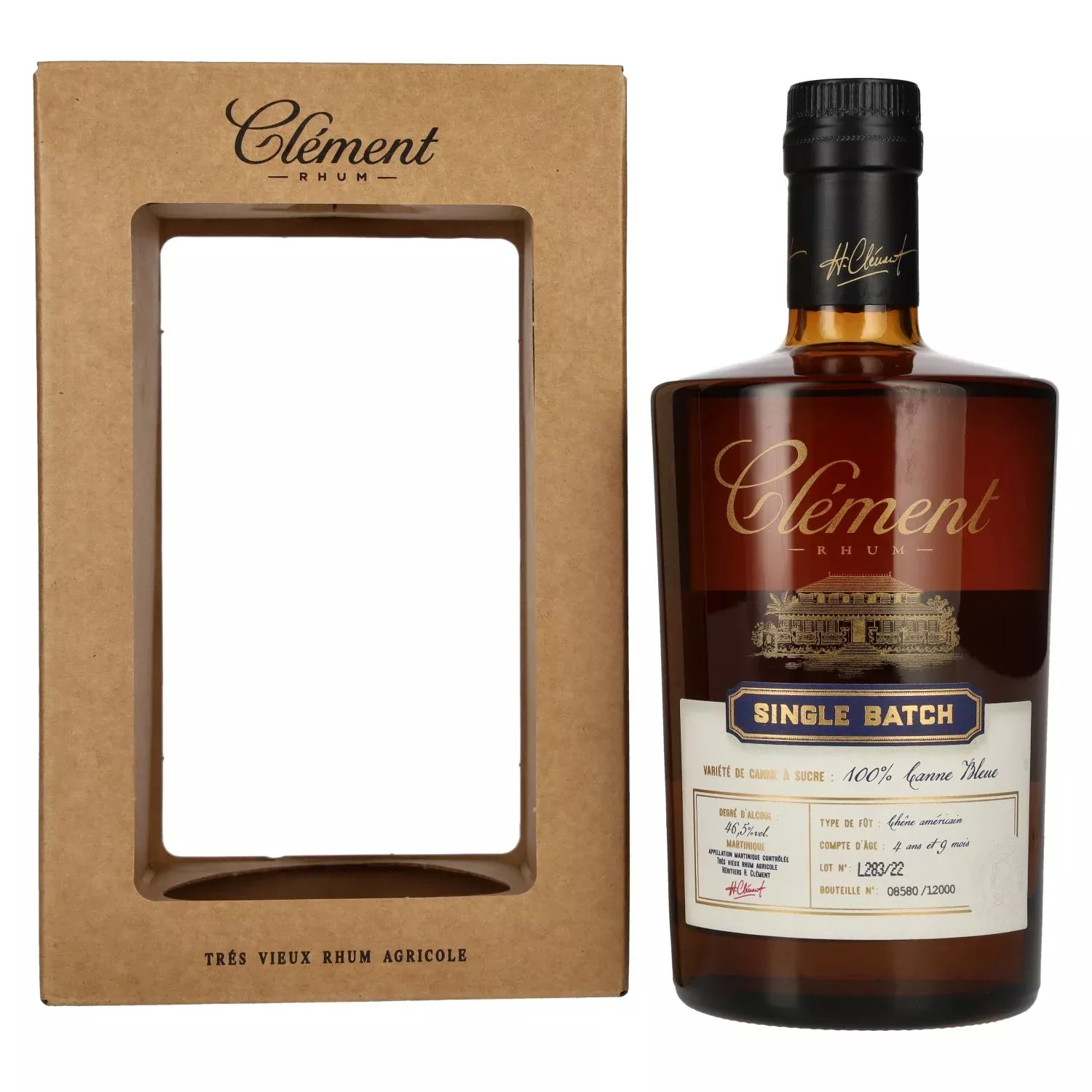 Clement Tres Vieux Rhum Agricole SINGLE BATCH 100% Canne Bleue 46,5% Vol. 0,5l in Giftbox