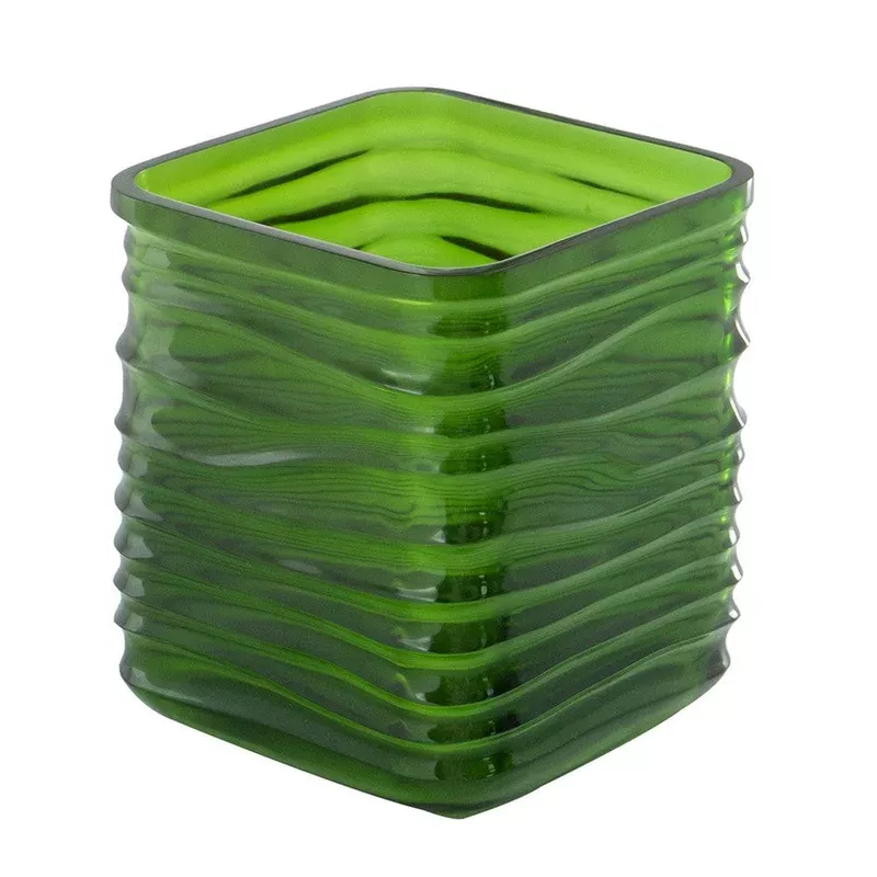 decorative vase square shaped rippled texture green resin 9 inch – bm350185