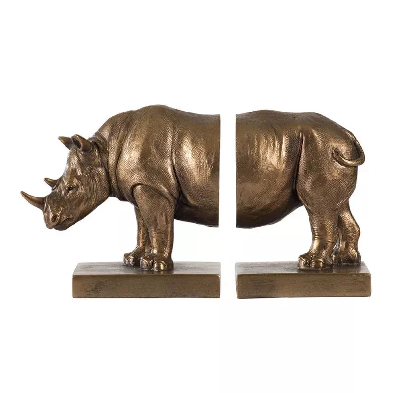 nimy decorative bookend set of 2 jungle rhinoceros bronze polyresin – bm350174