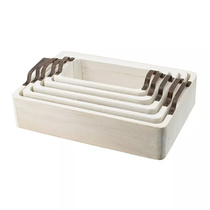 nive rectangular nesting tray set of 5 brown handles whitewash paulownia – bm350182