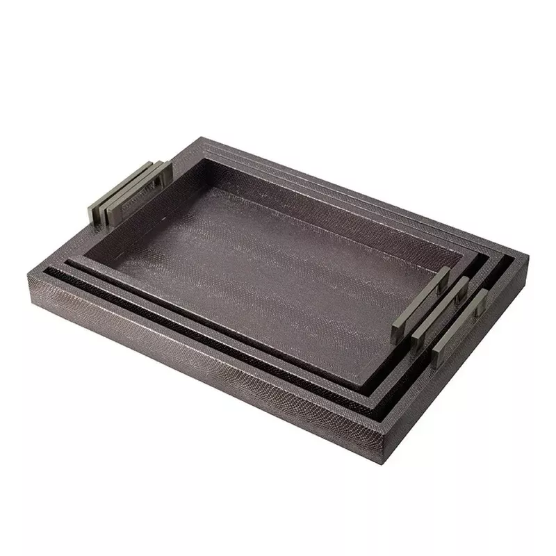 rectangular accent nesting tray set of 3 snake print metal handles black – bm350177