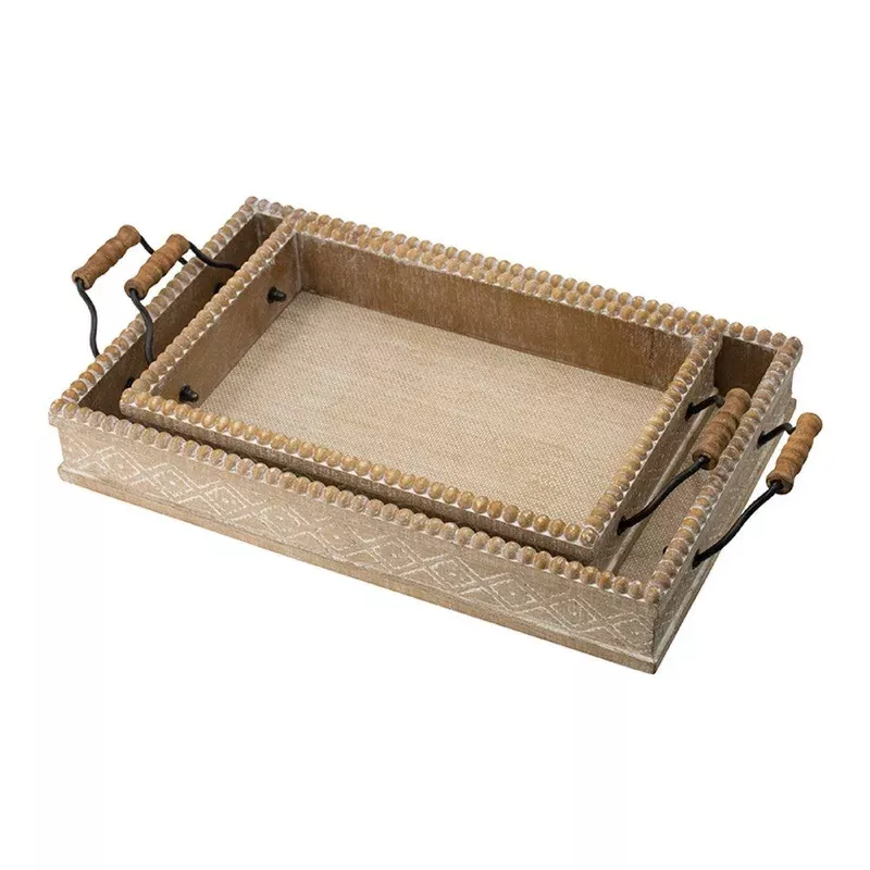 rectangular nesting tray set of 2 beaded edge whitewashed brown wood – bm350184