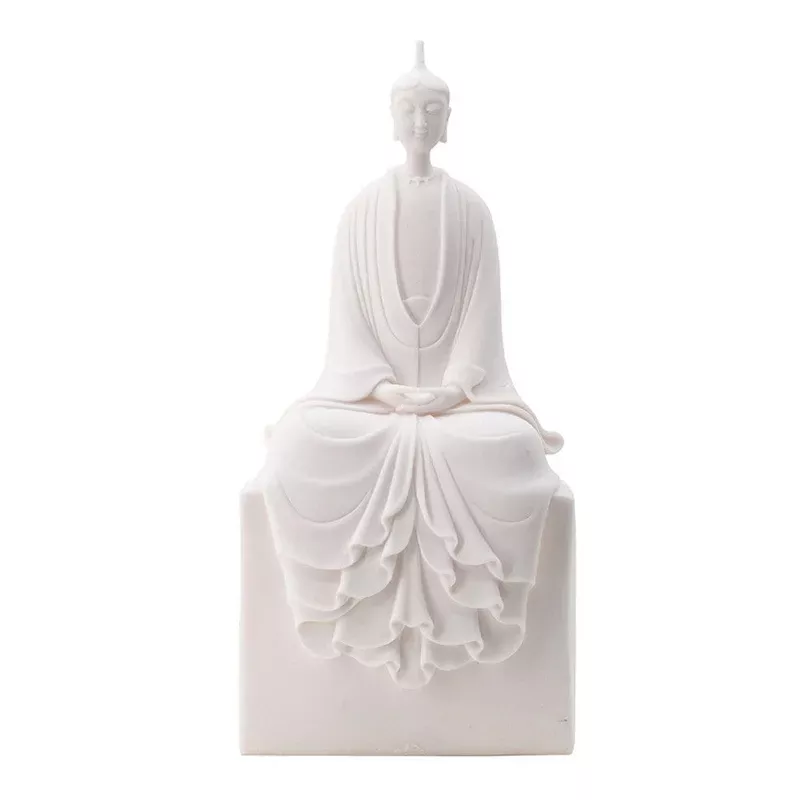 sitting sculpture peaceful meditation gesture white resin 19 inch – bm350176