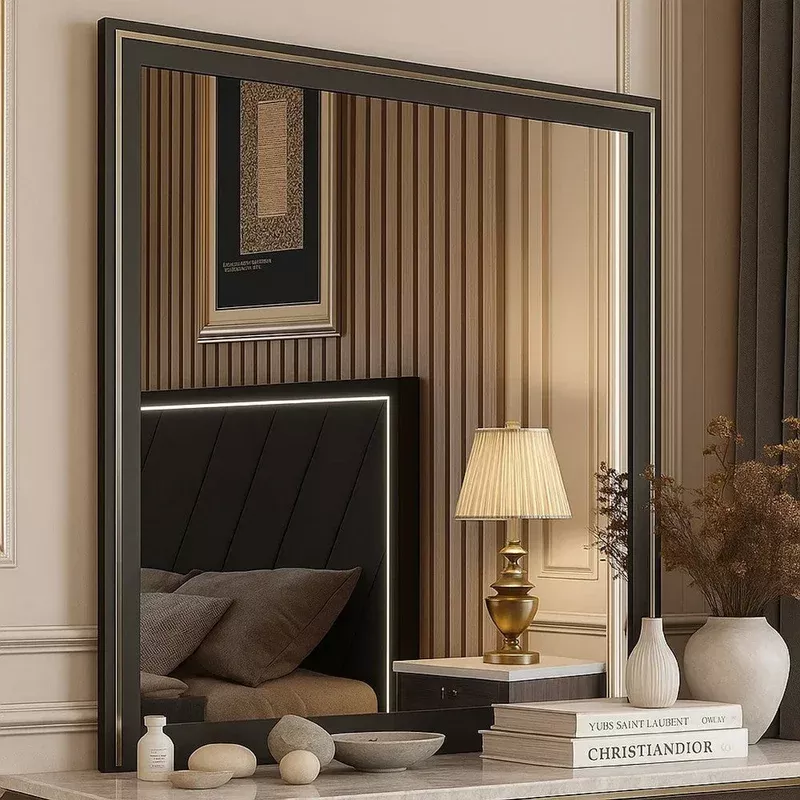 zoe dresser mirror 40 inch square black laminate low distortion – bm344861