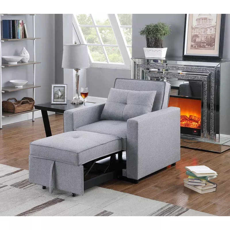 zoey – convertible sleeper chair with side pocket