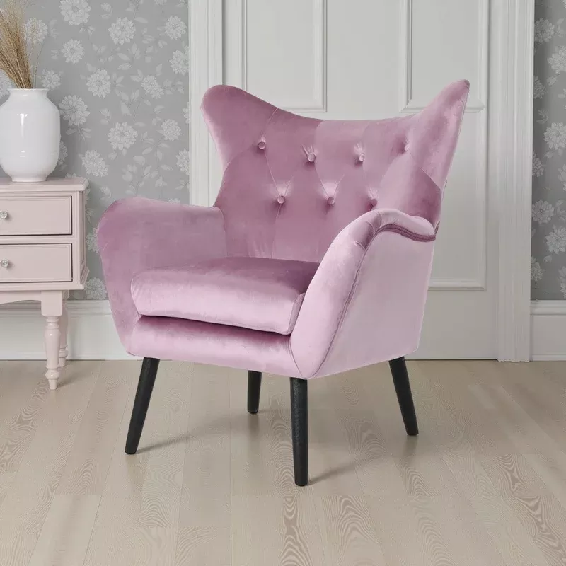 zorro accent armchair black angled wood legs pink tufted velvet -bm337031