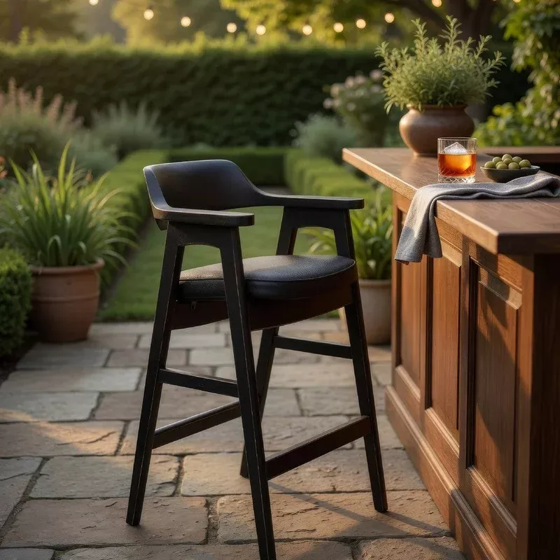 zsy barstool chair curved back black birch wood and faux leather – bm338204