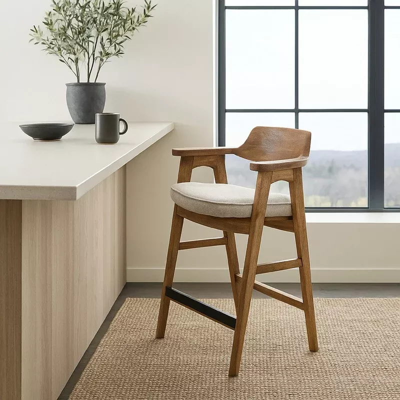 zsy counter stool chair open back natural brown birch wood anew gray – bm338206