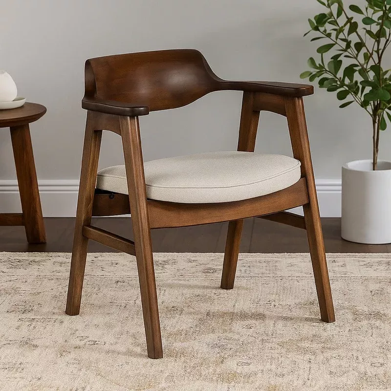zsy dining armchair sand white java brown birch wood curved back – bm338199