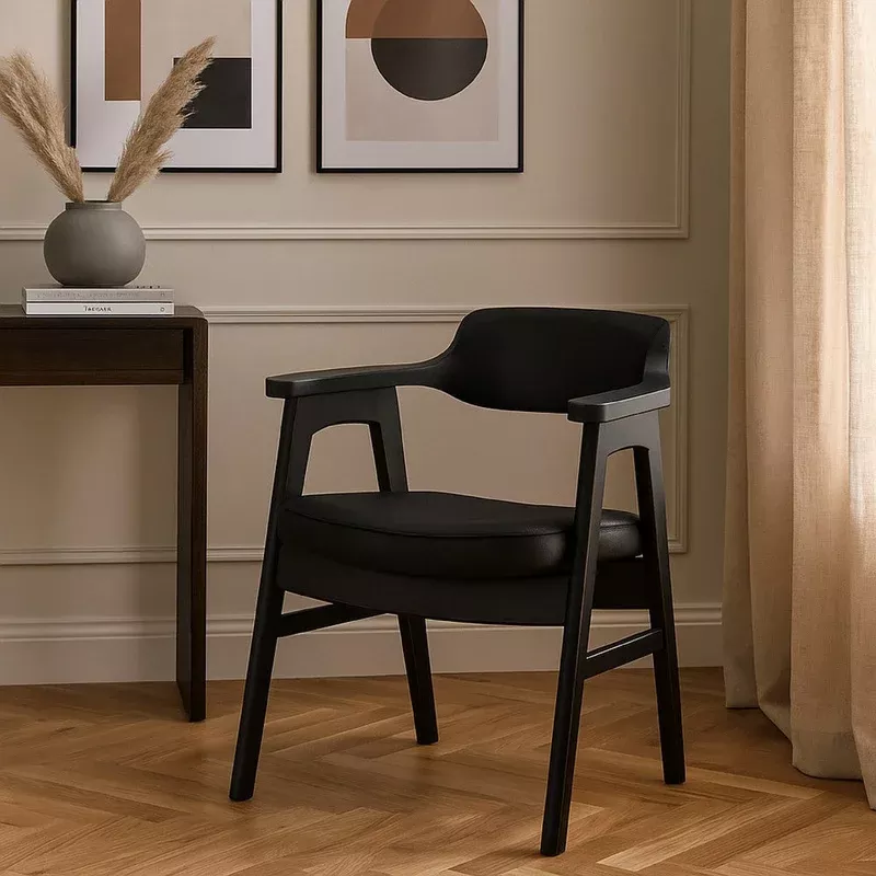 zsy dining armchair w curved back black birch wood and faux leather – bm338201