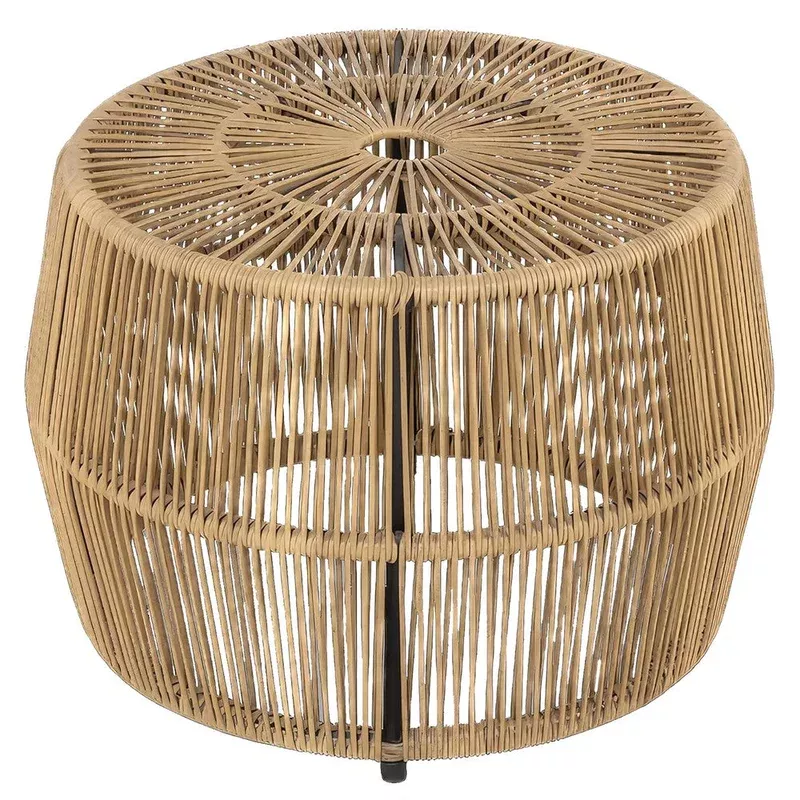 zyan outdoor coffee table 22 inch natural brown rattan wicker steel frame – bm339387