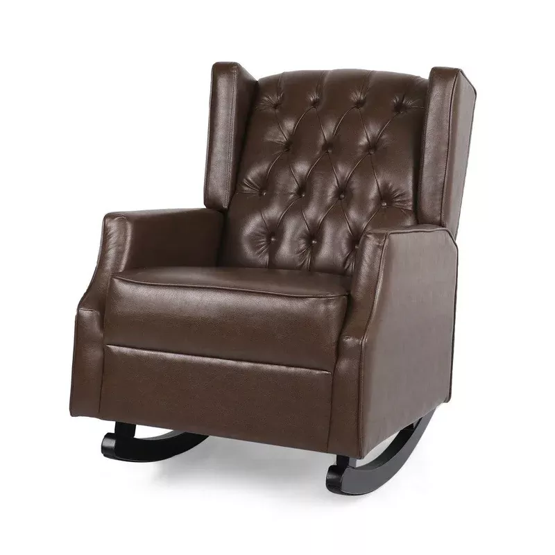 zyna rocking chair gentle dark brown waffle stitch faux leather – bm326957