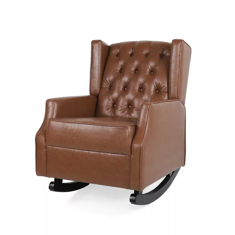 zyna rocking chair gentle motion brown waffle stitch faux leather – bm326956