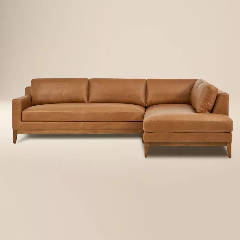 zyon 115. 5″ leather right-facing bumper chaise sectional sofa saddle tan