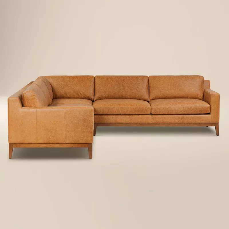 zyon 116″ leather l-shaped corner sectional sofa antica tan