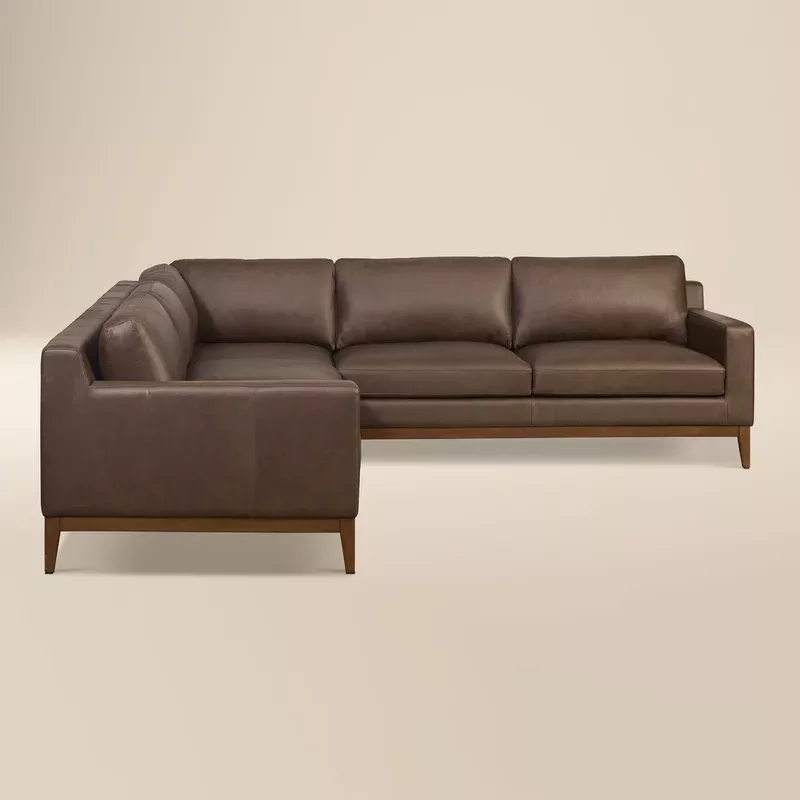 zyon 116″ leather l-shaped corner sectional sofa bridle brown