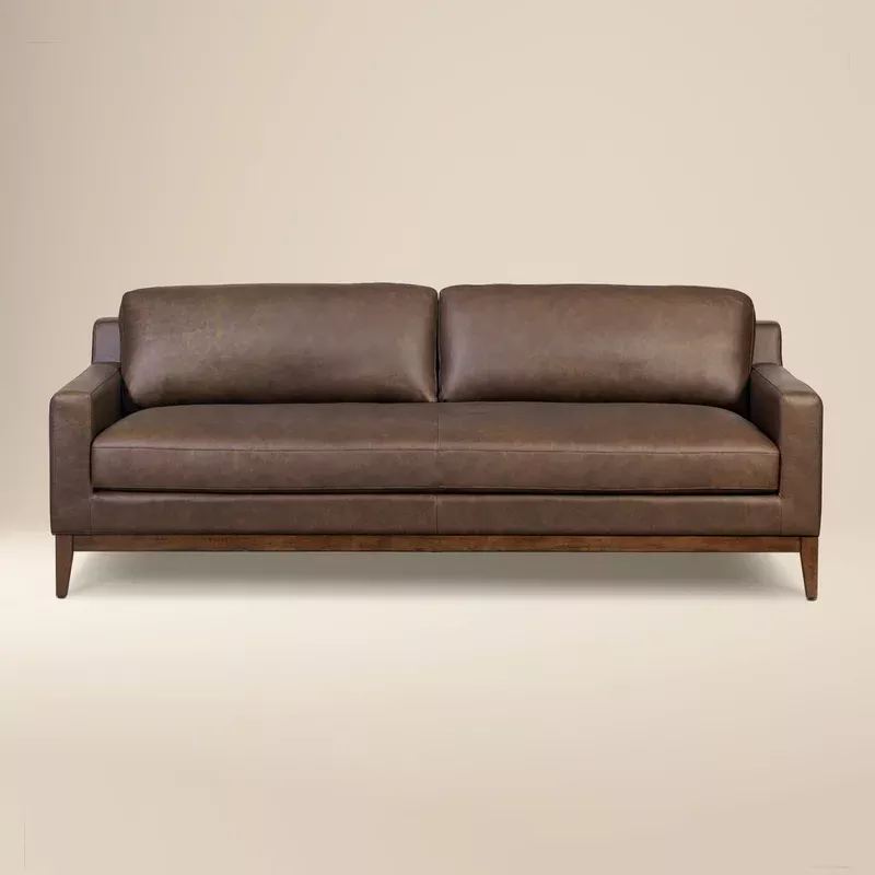 zyon 90″ leather sofa bridle brown