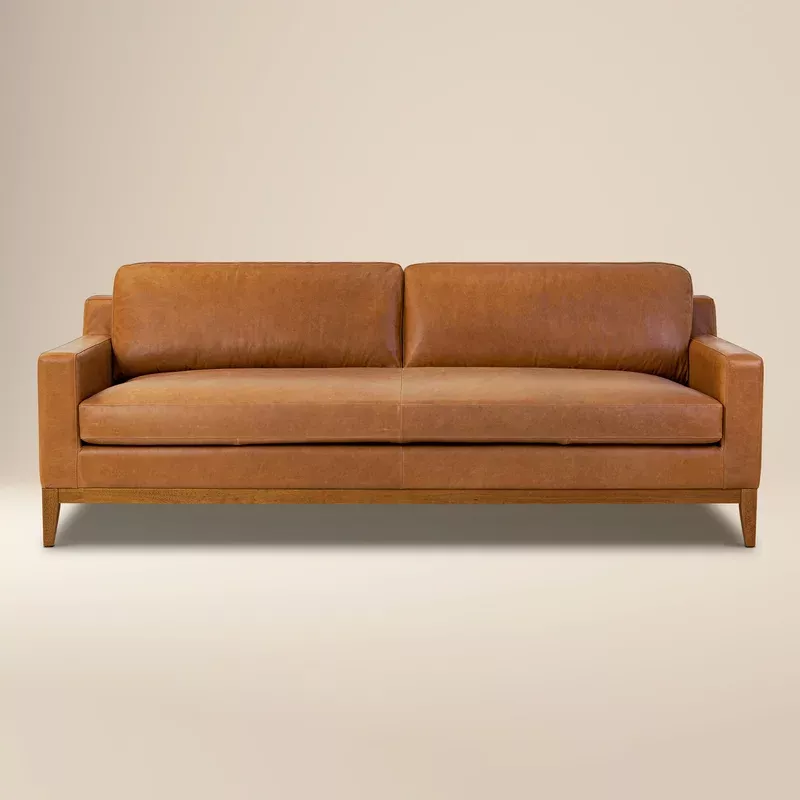 zyon 90″ leather sofa saddle tan