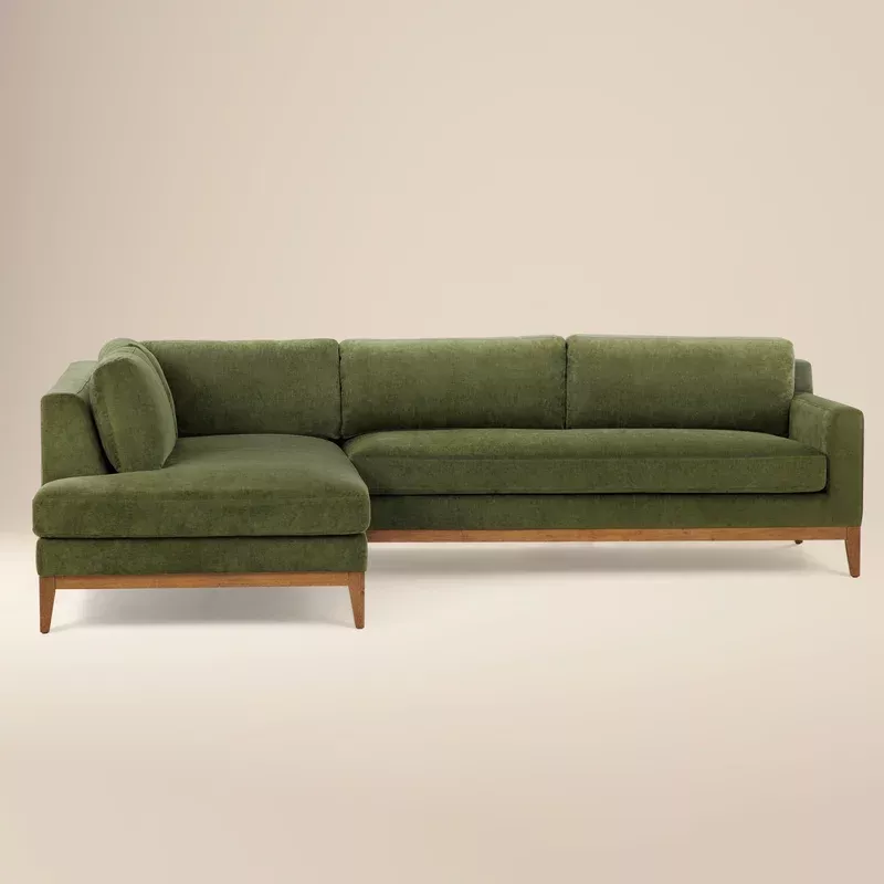 zyon left-facing bumper chaise sectional distressed green